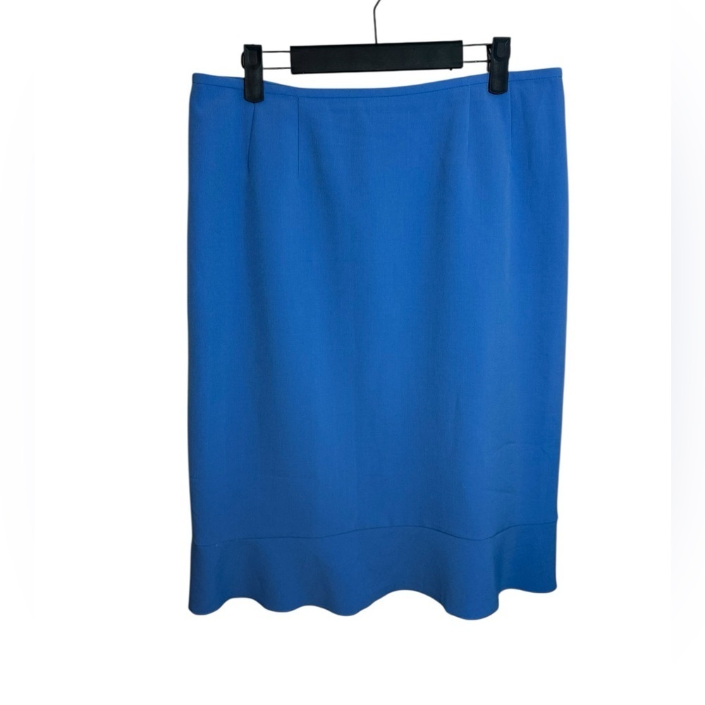Le Suit Sky Blue Ruffle Hem Pencil Skirt
